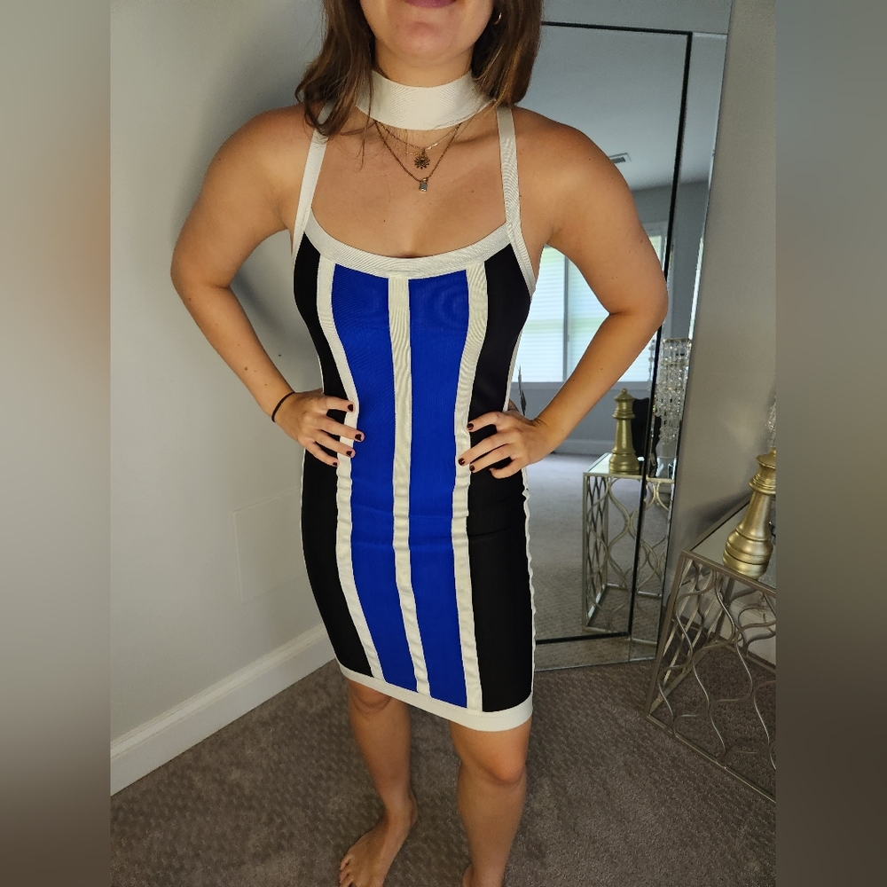 Striped dress with collar bodycon